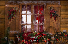 Wooden Door Wreath Wheel Christmas Backdrop - Layoris