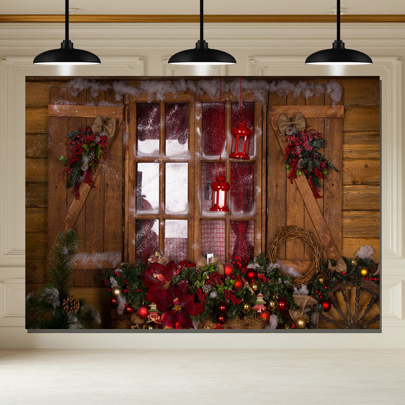 Layoris Wooden Door Wreath Wheel Christmas Backdrop
