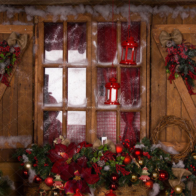 Wooden Door Wreath Wheel Christmas Backdrop - Layoris