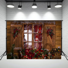 Layoris Wooden Door Wreath Wheel Christmas Backdrop