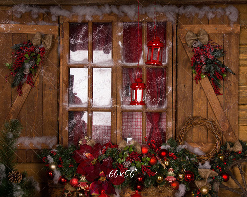 Wooden Door Wreath Wheel Christmas Backdrop - Layoris