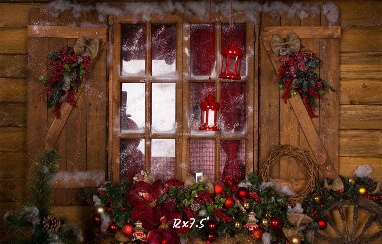 Wooden Door Wreath Wheel Christmas Backdrop - Layoris