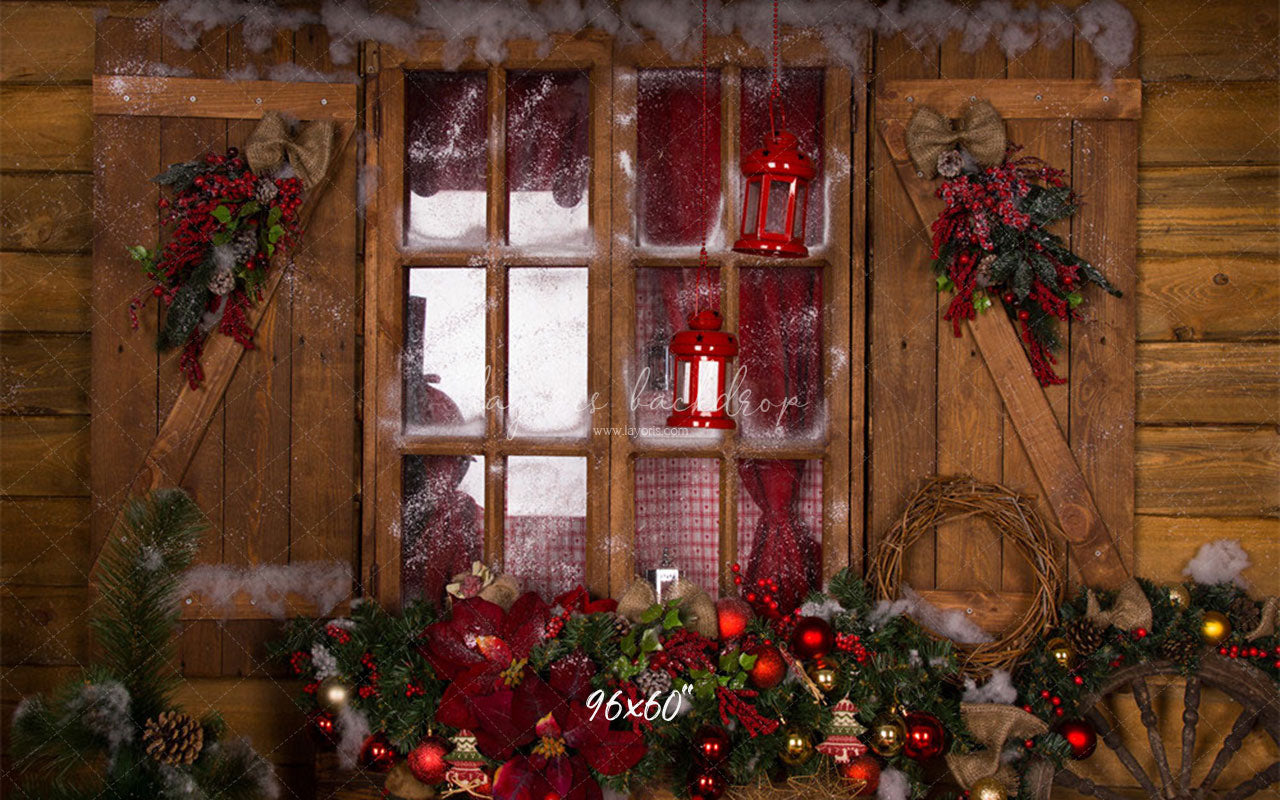 Wooden Door Wreath Wheel Christmas Backdrop - Layoris