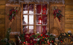 Wooden Door Wreath Wheel Christmas Backdrop - Layoris