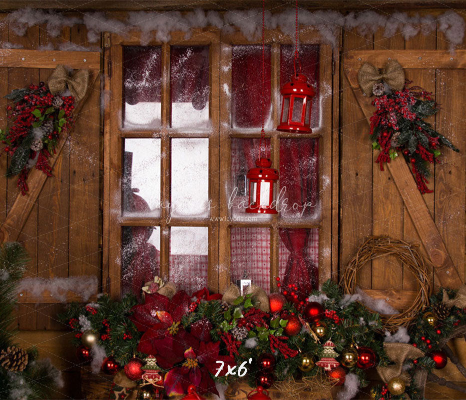 Wooden Door Wreath Wheel Christmas Backdrop - Layoris