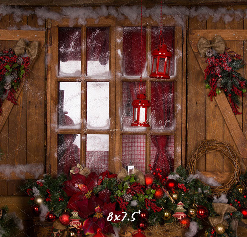 Wooden Door Wreath Wheel Christmas Backdrop - Layoris