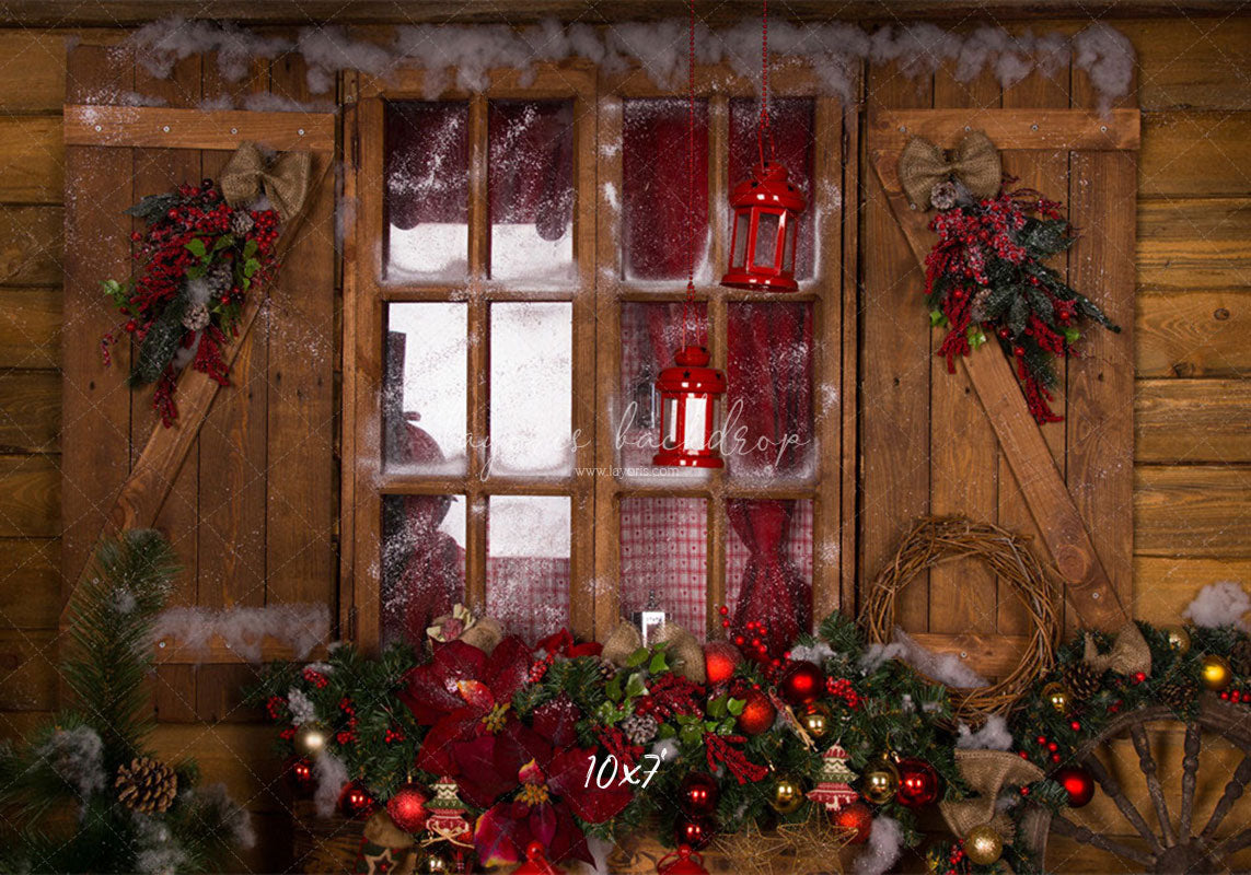 Wooden Door Wreath Wheel Christmas Backdrop - Layoris