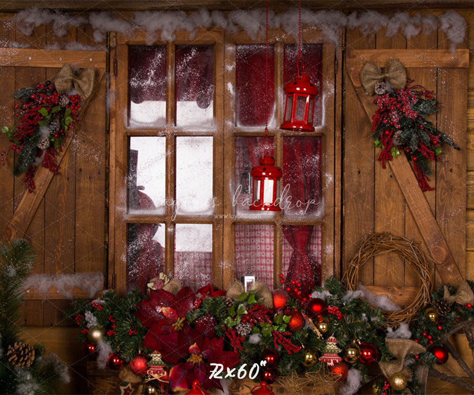 Wooden Door Wreath Wheel Christmas Backdrop - Layoris