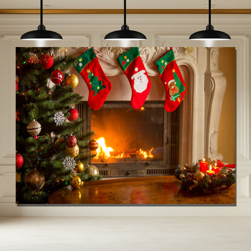 Layoris Socks Stove Merry Christmas Backdrop