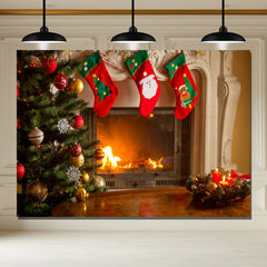 Layoris Socks Stove Merry Christmas Backdrop