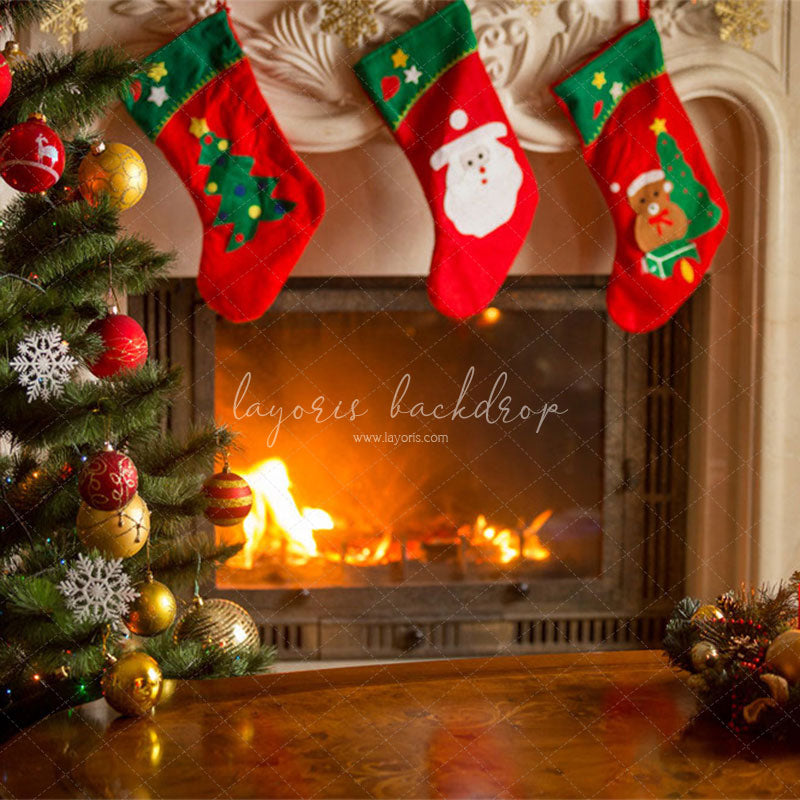Socks Stove Merry Christmas Backdrop - Layoris