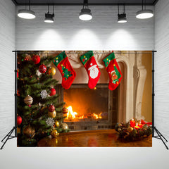 Layoris Socks Stove Merry Christmas Backdrop
