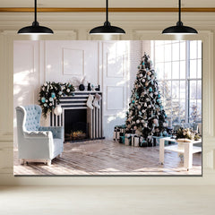 Layoris White Wall Window Fireplace Christmas Backdrop