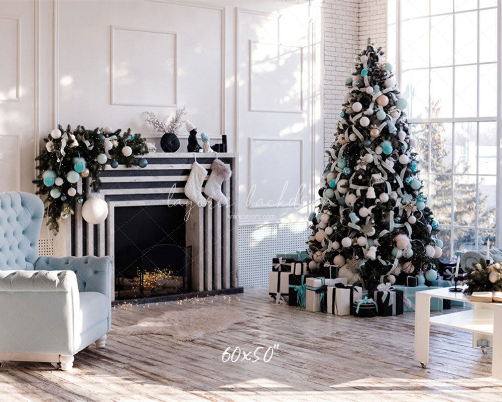 White Wall Window Fireplace Christmas Backdrop - Layoris