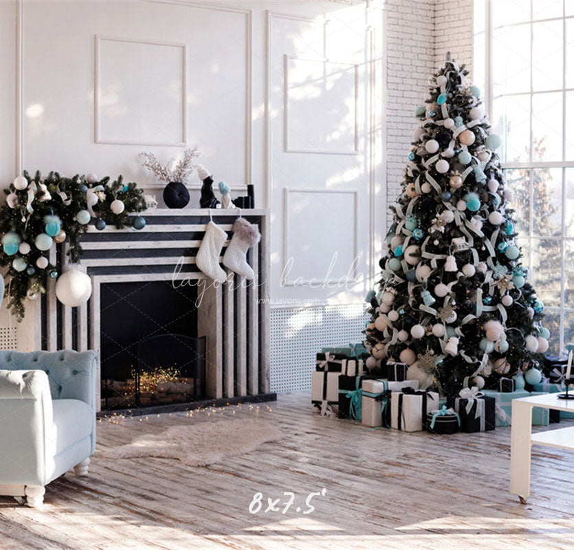 White Wall Window Fireplace Christmas Backdrop - Layoris