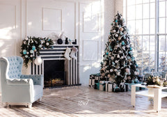 White Wall Window Fireplace Christmas Backdrop - Layoris