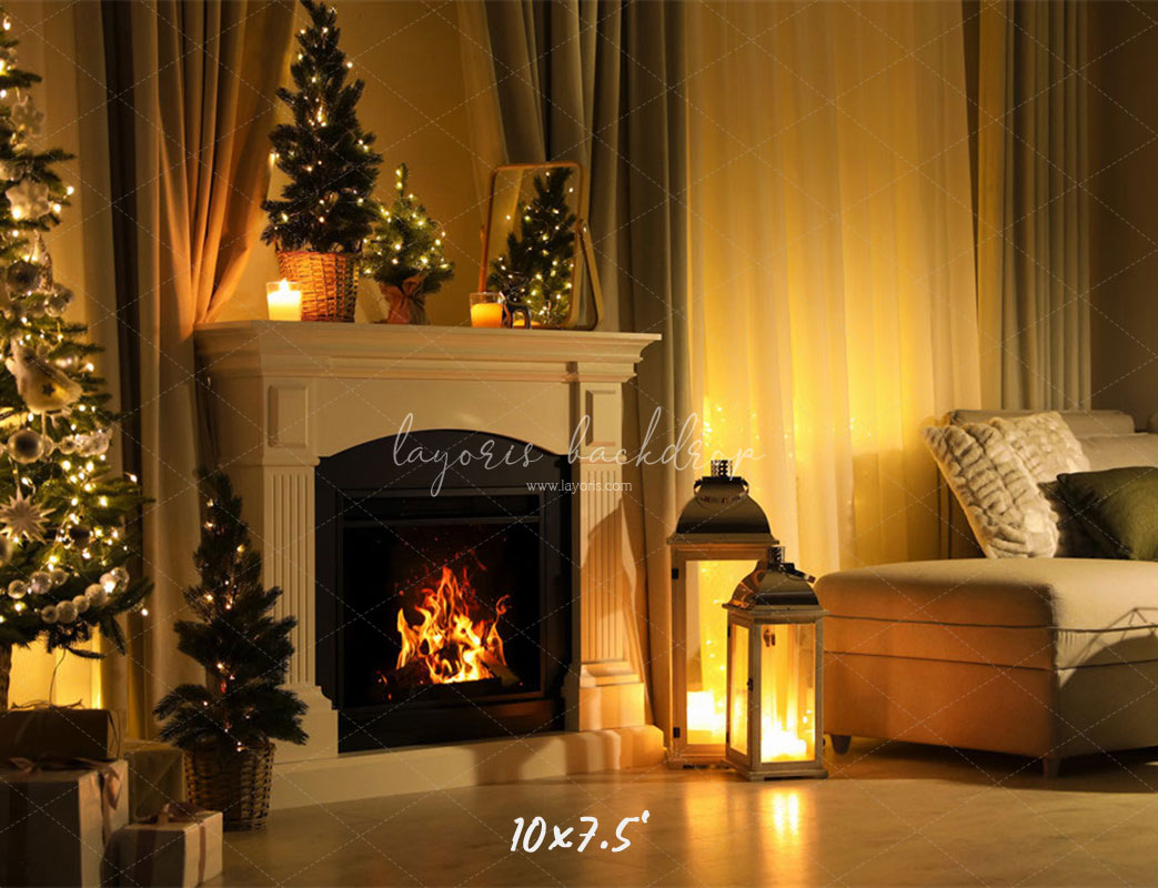 Warm Room Fireplace Christmas Photo Backdrop - Layoris