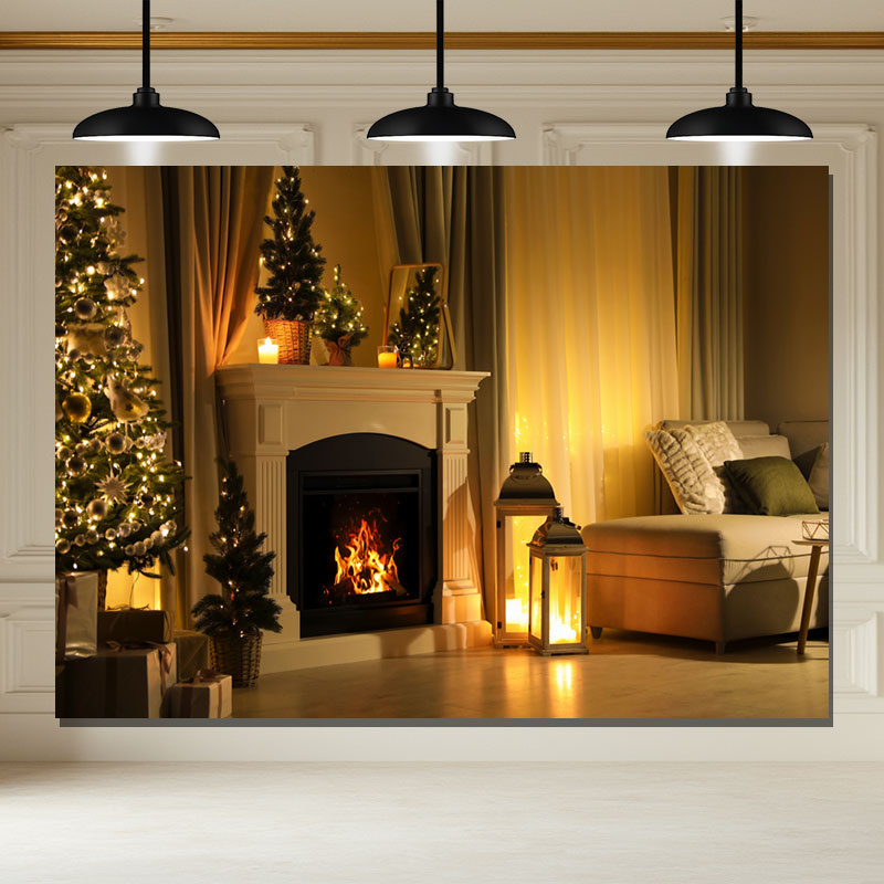 Layoris Warm Room Fireplace Christmas Photo Backdrop