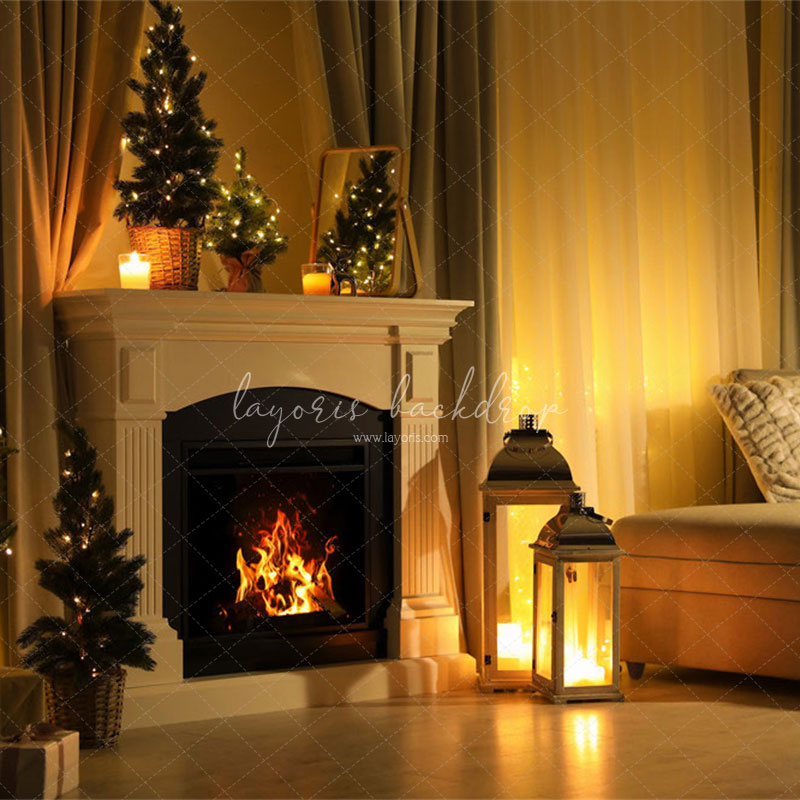 Warm Room Fireplace Christmas Photo Backdrop - Layoris