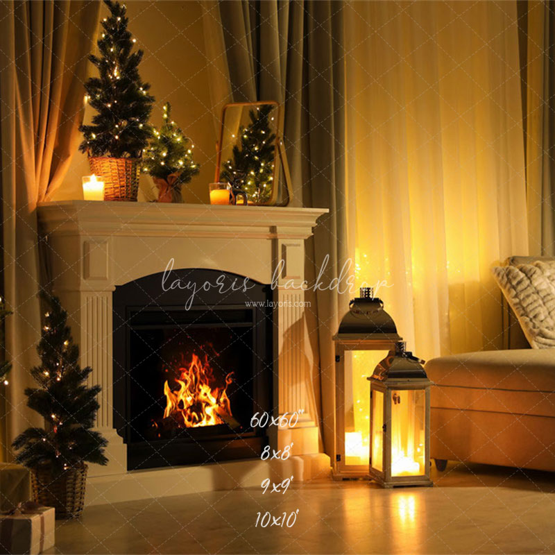 Warm Room Fireplace Christmas Photo Backdrop - Layoris