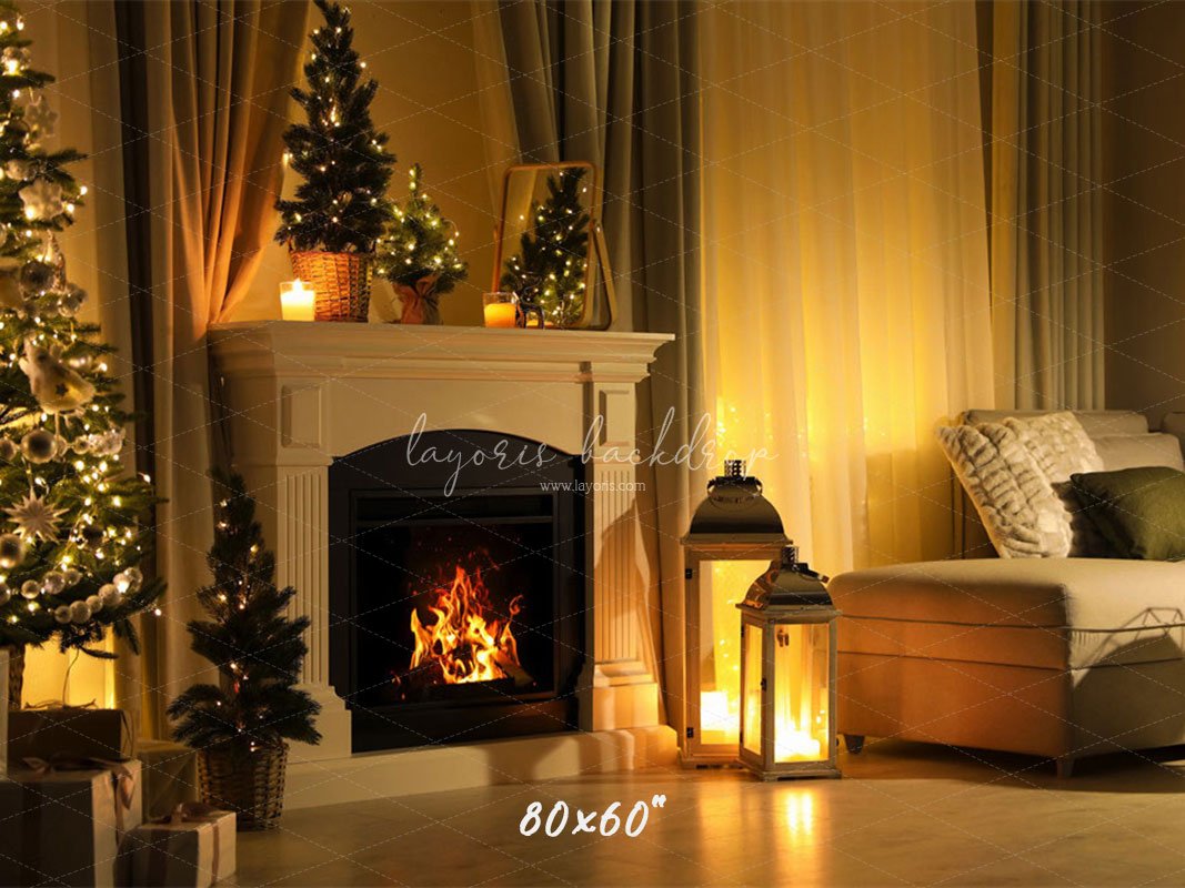 Warm Room Fireplace Christmas Photo Backdrop - Layoris
