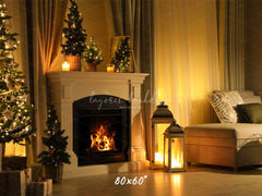 Warm Room Fireplace Christmas Photo Backdrop - Layoris