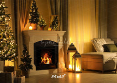 Warm Room Fireplace Christmas Photo Backdrop - Layoris