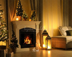 Warm Room Fireplace Christmas Photo Backdrop - Layoris