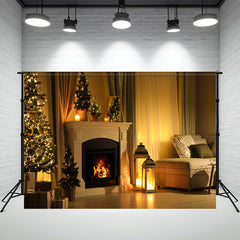 Layoris Warm Room Fireplace Christmas Photo Backdrop