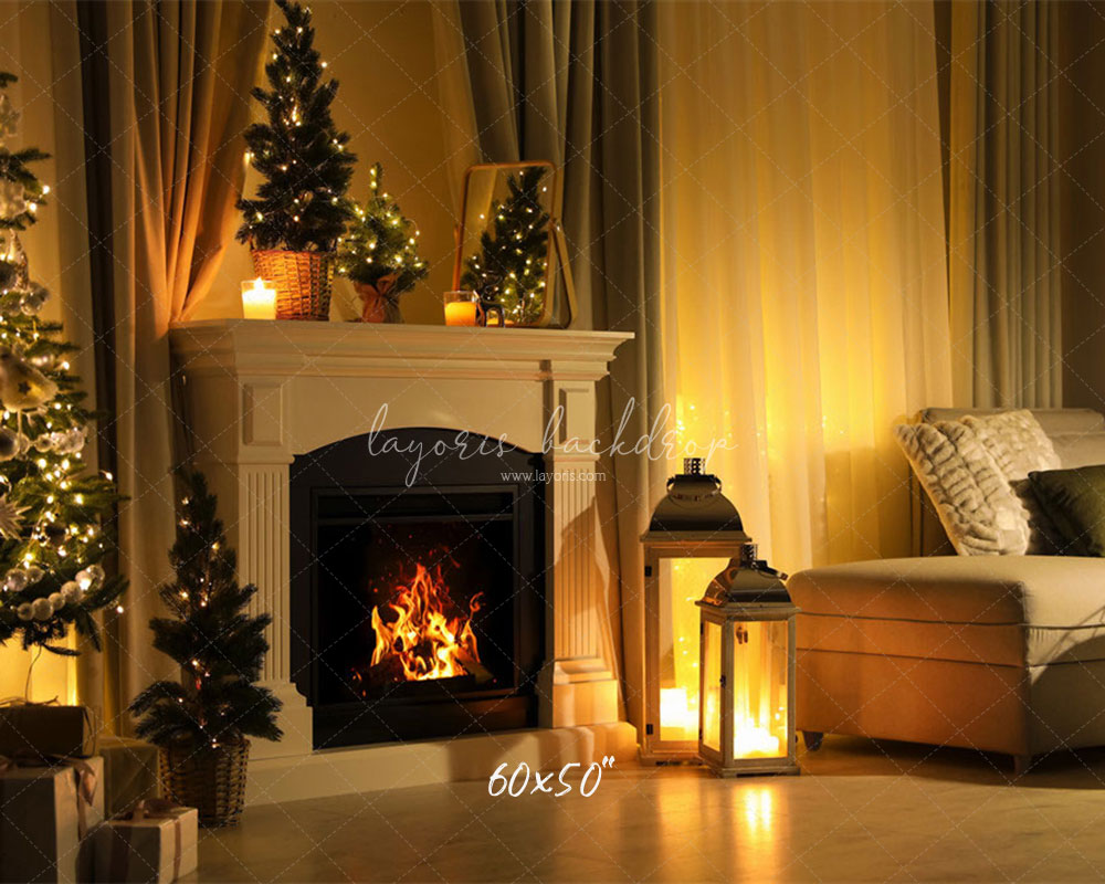 Warm Room Fireplace Christmas Photo Backdrop - Layoris