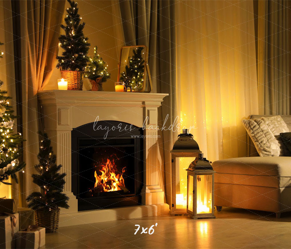 Warm Room Fireplace Christmas Photo Backdrop - Layoris