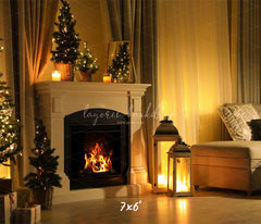 Warm Room Fireplace Christmas Photo Backdrop - Layoris