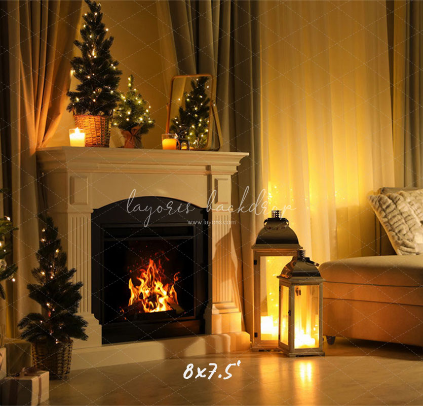 Warm Room Fireplace Christmas Photo Backdrop - Layoris