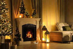 Warm Room Fireplace Christmas Photo Backdrop - Layoris