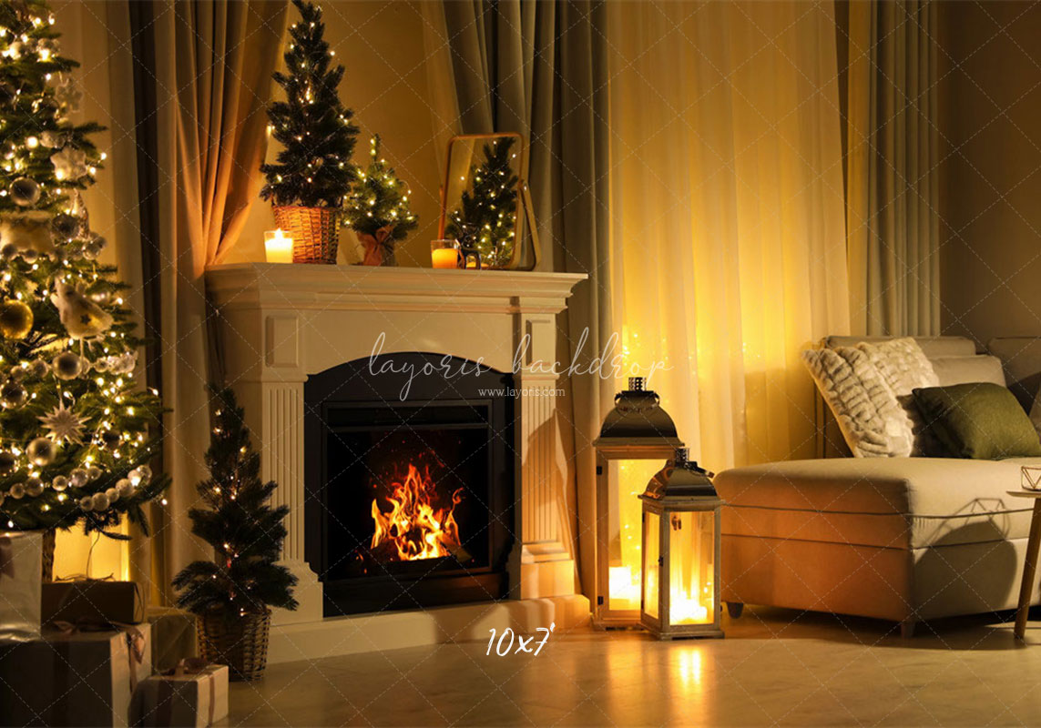Warm Room Fireplace Christmas Photo Backdrop - Layoris