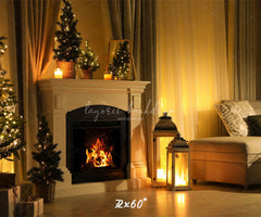 Warm Room Fireplace Christmas Photo Backdrop - Layoris