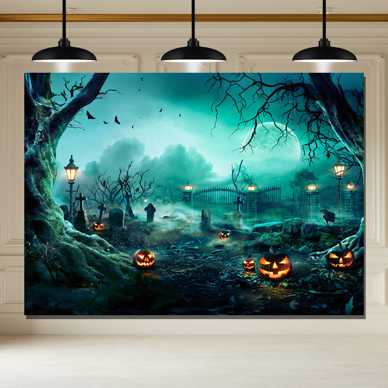 Layoris Evil Pumpkin Moon Dead Tree Halloween Backdrop