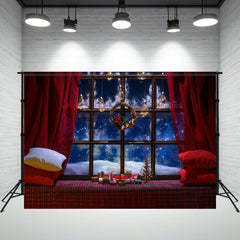 Layoris Window Red Curtain Christmas Party Backdrop
