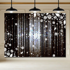 Layoris Silver Glitter Diamonds Black Birthday Party Backdrop