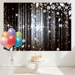 Layoris Silver Glitter Diamonds Black Birthday Party Backdrop