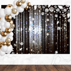 Layoris Silver Glitter Diamonds Black Birthday Party Backdrop