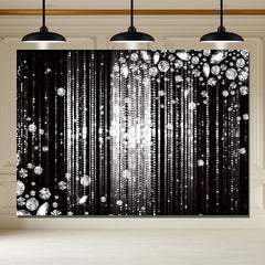 Layoris Silver Glitter Diamonds Black Birthday Backdrop