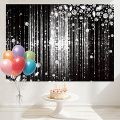 Layoris Silver Glitter Diamonds Black Birthday Backdrop