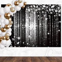 Layoris Silver Glitter Diamonds Black Birthday Backdrop