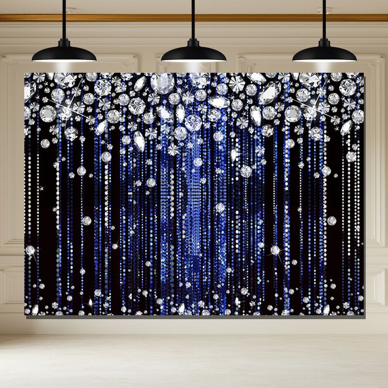 Layoris Blue Silver Glitter Diamond Birthday Backdrop