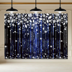 Layoris Blue Silver Glitter Diamond Birthday Backdrop