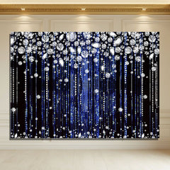Layoris Blue Silver Glitter Diamond Birthday Backdrop