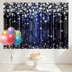 Layoris Blue Silver Glitter Diamond Birthday Backdrop