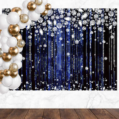 Layoris Blue Silver Glitter Diamond Birthday Backdrop