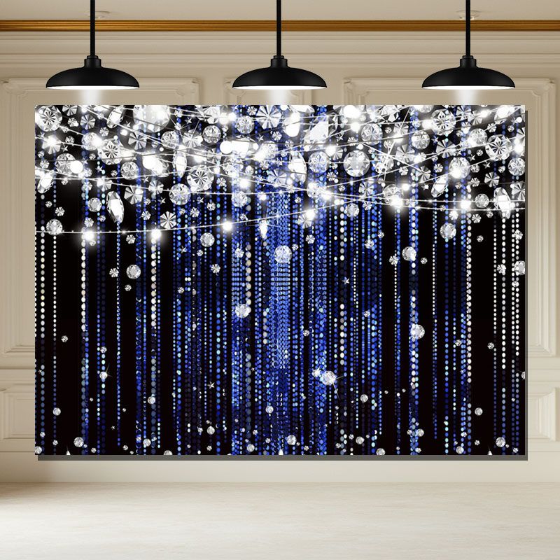Layoris Silver Glitter Diamond Blue Birthday Backdrop